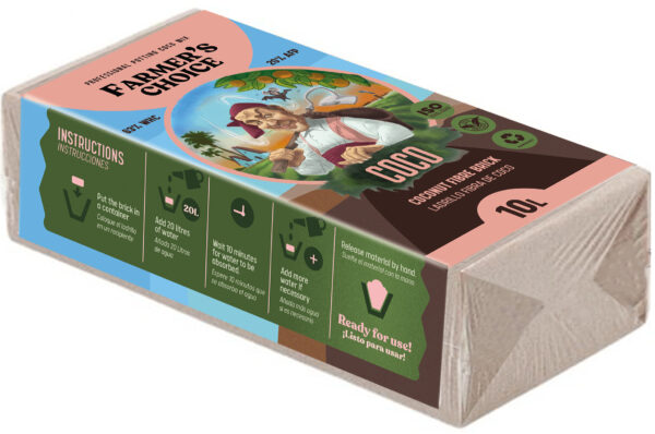 Farmer’s Choice - Sprasowane Podłoże z Włókna Kokosowego (Kostka 650 g/10L)