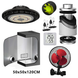 Growbox zestaw (50×50×120 cm) z lampą UFO 100W – kompletny zestaw do uprawy roślin (0,25 m²)