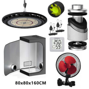 Growbox zestaw (80×80×160 cm) z lampą UFO 200W – kompletny zestaw do uprawy roślin indoor (0,64 m²)