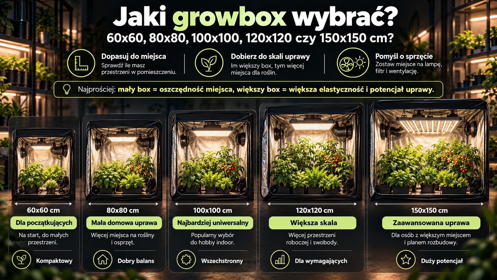 Jaki growbox wybrać? 60x60, 80x80, 100x100, 120x120 czy 150x150cm